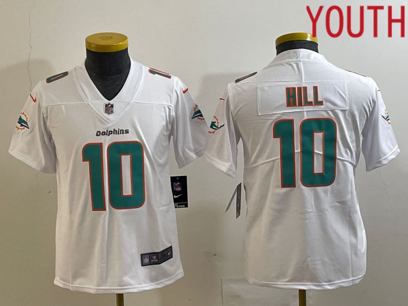 Youth Miami Dolphins 10 Hill White 2023 Nike Vapor Limited NFL Jersey style 1